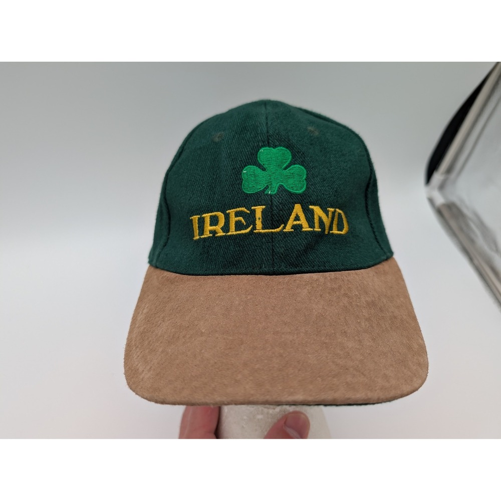 Allied Ireland Shamrock Green Wool Tan Faux Suede Brim Adjustable Baseball Hat